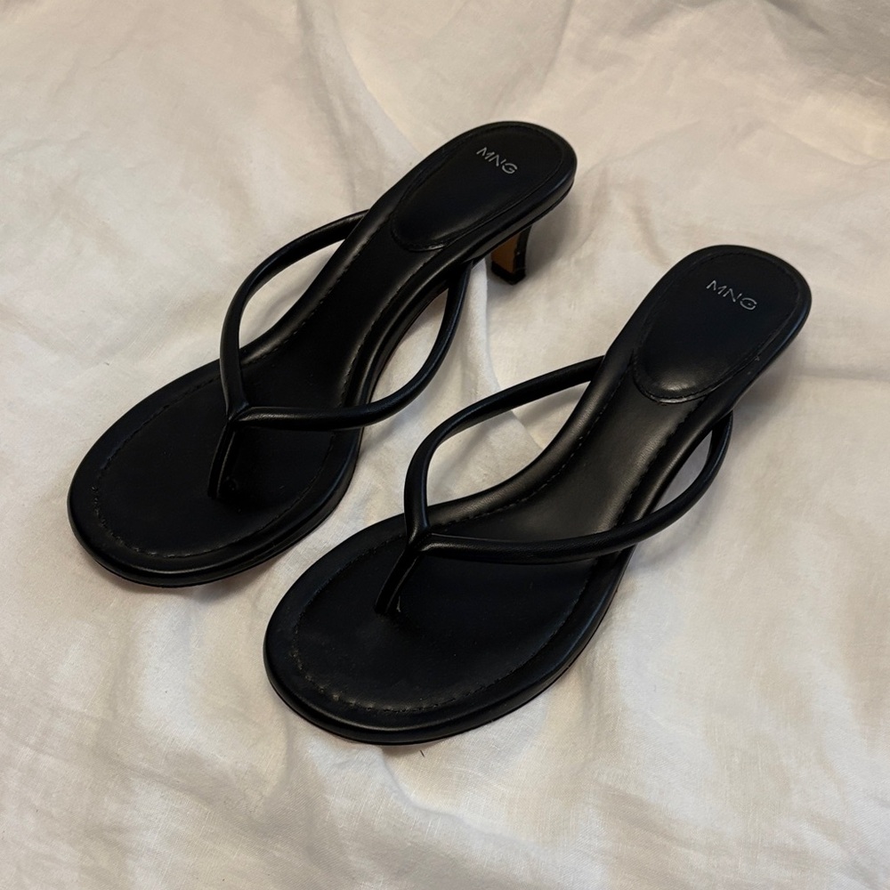 Mango Black Strappy Kitten Heel Sandals